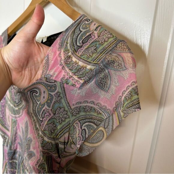 Y2K Johnny Heaven Paisley Floral Micro Mesh Baby Doll Style Blouse Sz S Fairy - Picture 4 of 7